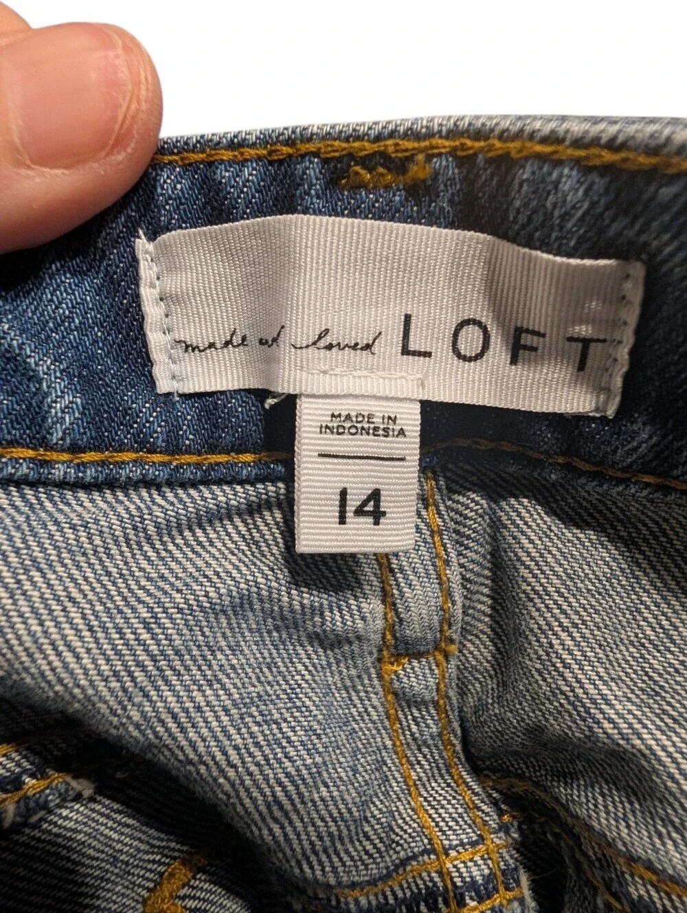 LOFT Made & Loved Denim Mini Skirt Size 14 100% Cotton Front Slit Raw Hem